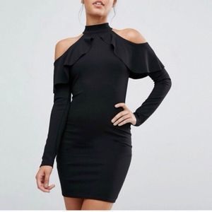 Black long sleeve cold shoulder mini dress size M